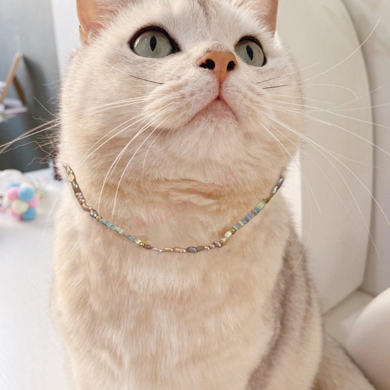 MDD แมวสร้อยคอไข่มุก Choker สําหรับสัตว์เลี้ยงคอตกแต่งไข่มุกลูกปัดแฟชั่นสร้อยคอสุนัขสัตว์เลี้ยงเครื่
