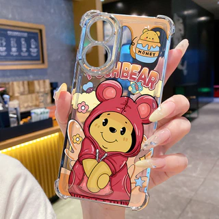 เข้ากันได้กับ OPPO A40 A3X A2 A5 Pro A60 A18 A38 A57 4G A58 5G Pooh Bear Stitch Clear Plating Case Anti Drop Cover FD