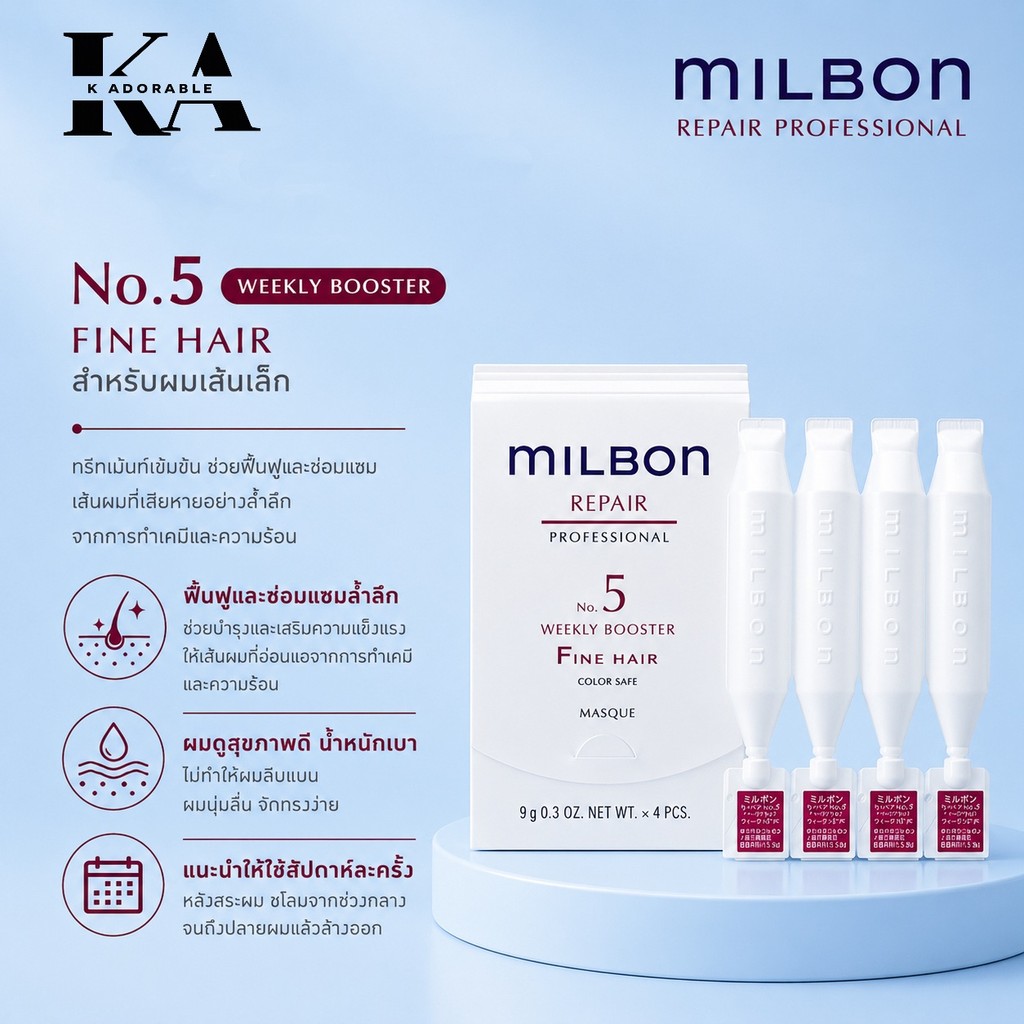[มีส่งทันที!!!] Milbon Repair No.5 Weekly Booster รวมสูตรทรีตเมนต์เพื่อการฟื้นฟูเส้นผม ขนาด 4x9 มล.