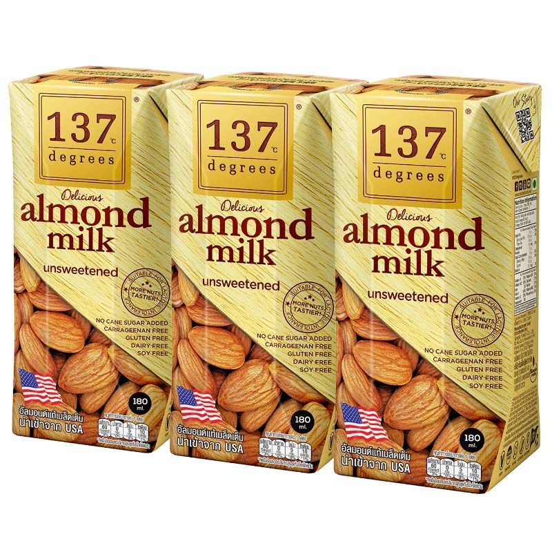137ดีกรีน้ำนมอัลมอนด์สูตรอันสวีทเทนด์ 180มล แพค 3 137 Degrees Almond Milk Unsweetened 180ml Pack3 [8854761951390 ]