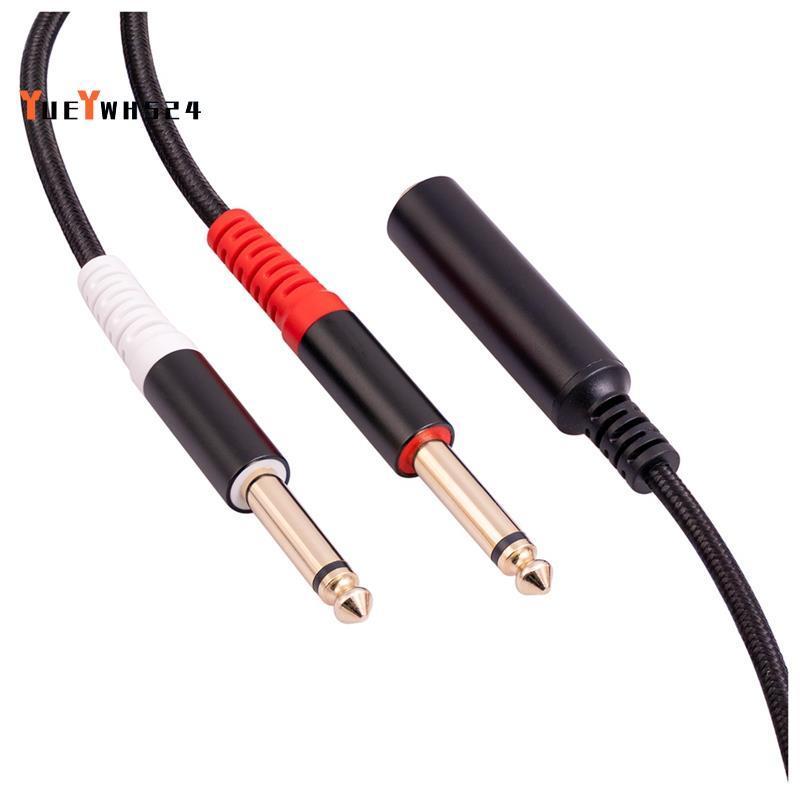 [ขายดี YY]1 ชิ้น 6.35 มม. 1/4 นิ้วสเตอริโอ TRS หญิง 2 คู่ 6.35 มม. Mono ชาย Y Splitter Cable สายสัญญ