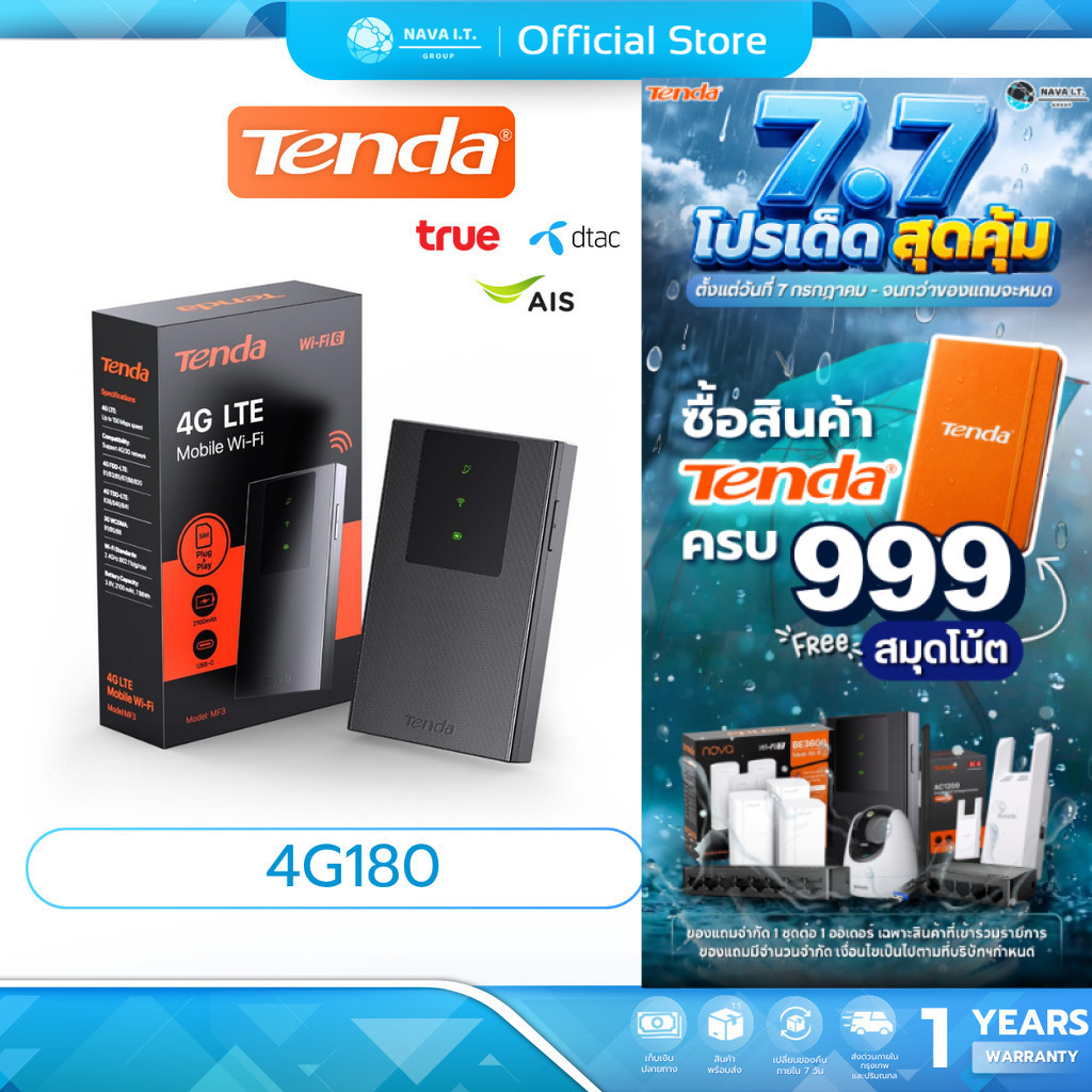 (มีส่งด่วน) TENDA (4G180 v4.0) 4G LTE Mobile Wi-Fi พอกเก็ตไวไฟ รับประกัน 1 ปี