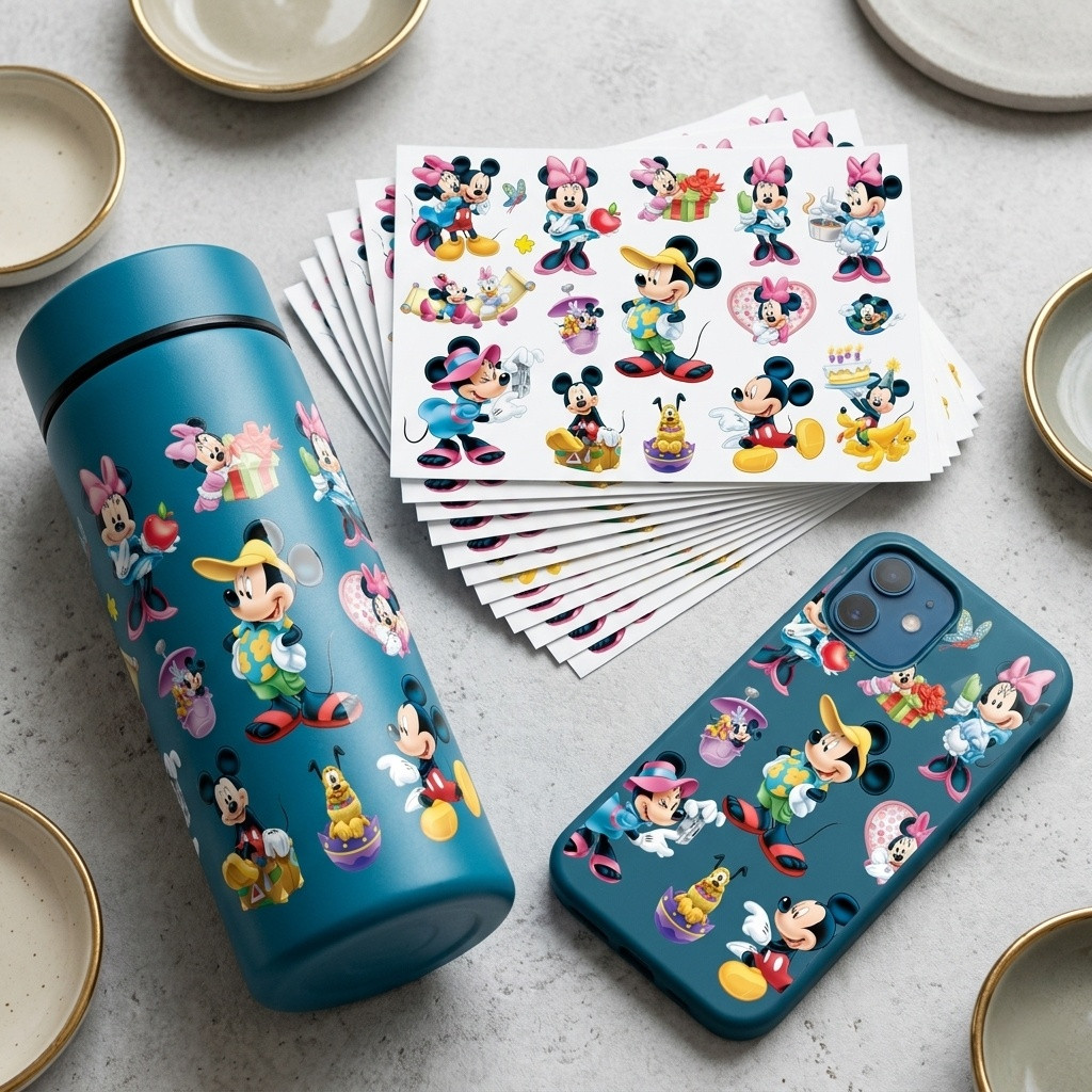 Mickey Minnie Mouse การ์ตูนน่ารัก UV DTF สติ๊กเกอร์กันน้ํา Transfer Decal