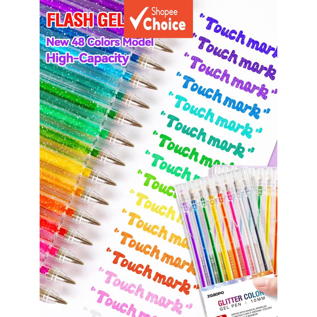 ปากกาเจลแวววาว 1.0 มม. Quick-drying Smooth Highlighter Markers สําหรับ Journaling เด็ก Daycare Grip