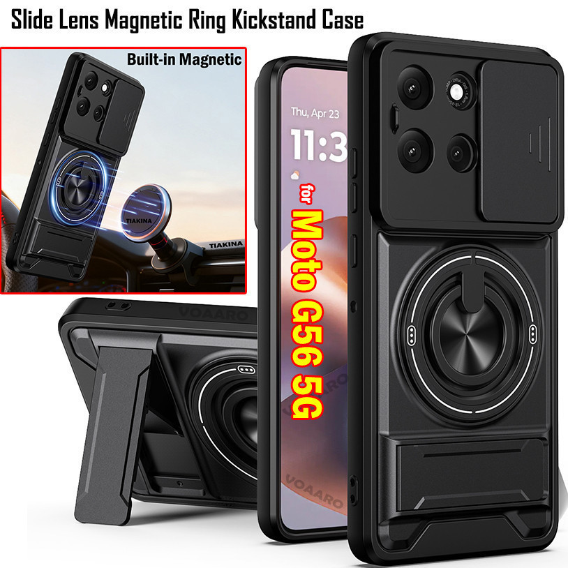 สไลด์เลนส์ Funda สําหรับ Motorola Moto G56 5G กรณีแม่เหล็กหมุนแหวนสําหรับ Motorola G56 กรณีพับ Kicks