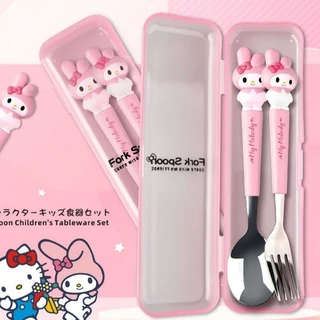 เซ็ตตะเกียบ Sanrio น่ารัก สแตนเลส410 ปลอดภัย กล่องเก็บสะดวก ของใช้เด็กนักเรียนต้องมี