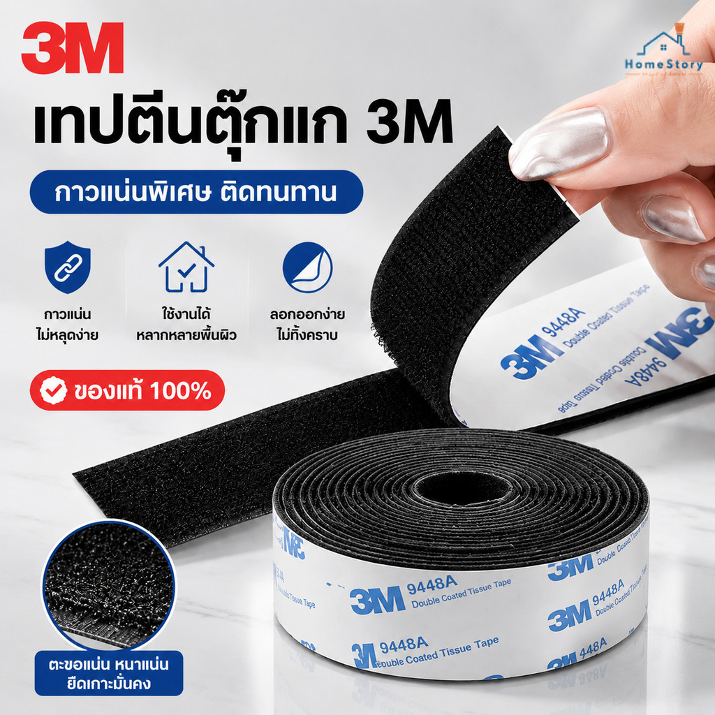 【COD】ตีนตุ๊กแก ตีนตุ๊กแกแบบมีกาว 3M ขน+หนาม มีกาวทั้งสองเส้น ตีนตุ๊กแกมีกาว ติดหน้าต่าง ติดกรอบรูป