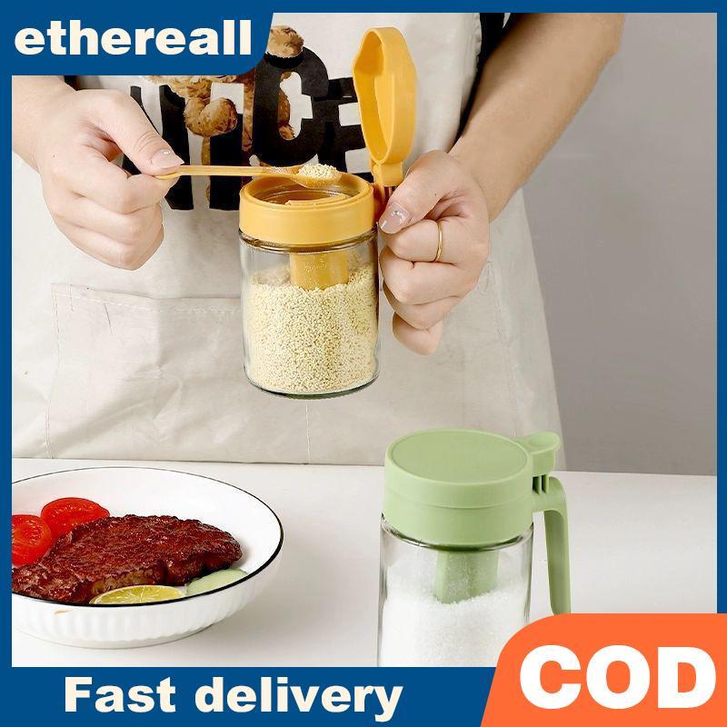 ETHTH ครัวในครัวเรือน Moisture-Proof Seasoning Jar เกลือคอนเทนเนอร์ 2 In 1 แก้วขวดเครื่องเทศช้อนแยกแก้วปรุงรสสามารถ TH