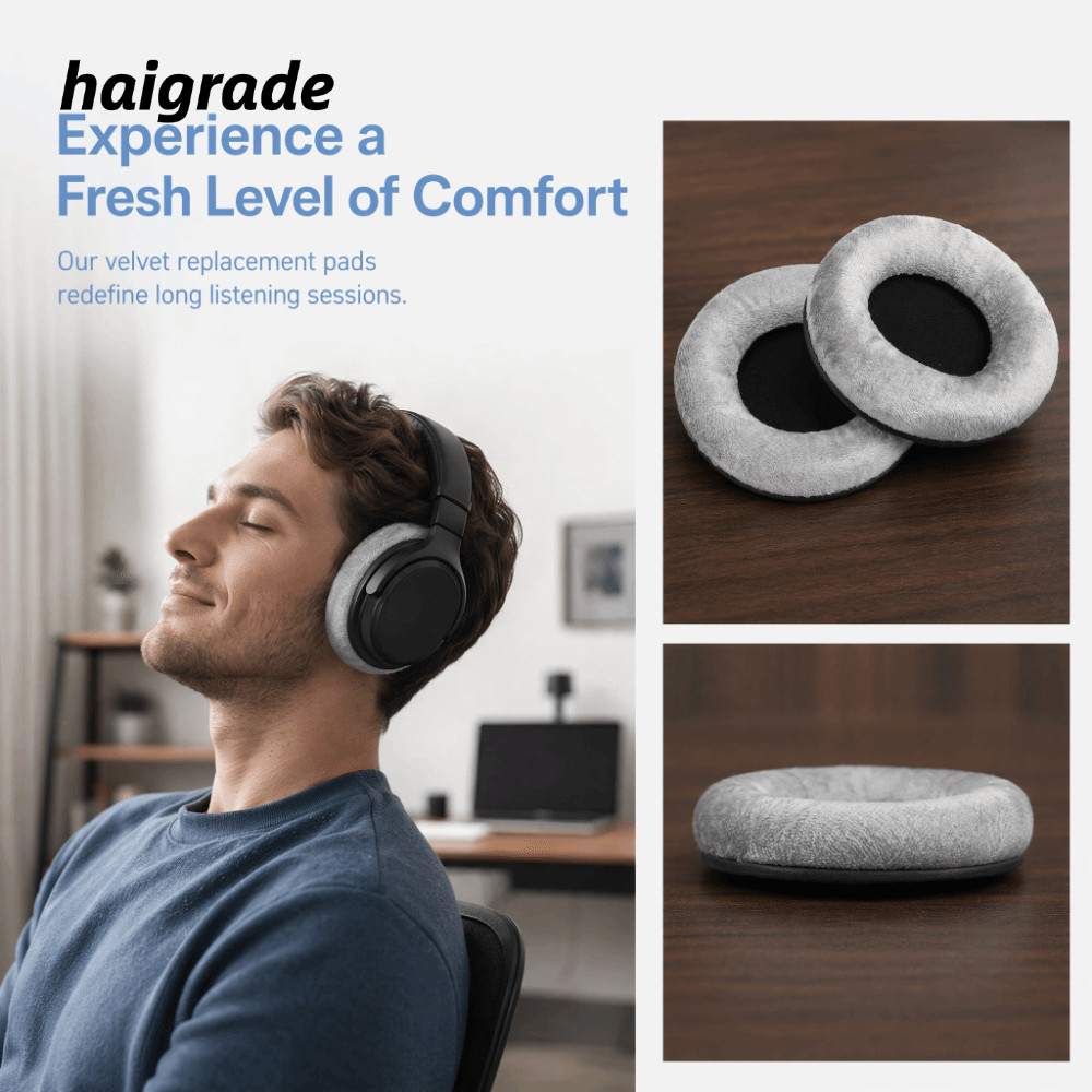 HAIGRADE 2PCS เปลี่ยนแผ่นรองหูฟัง, 100 มม.หน่วยความจําโฟมเสียงแยกหูเบาะ,นุ่มสบายกํามะหยี่หูสําหรับ D