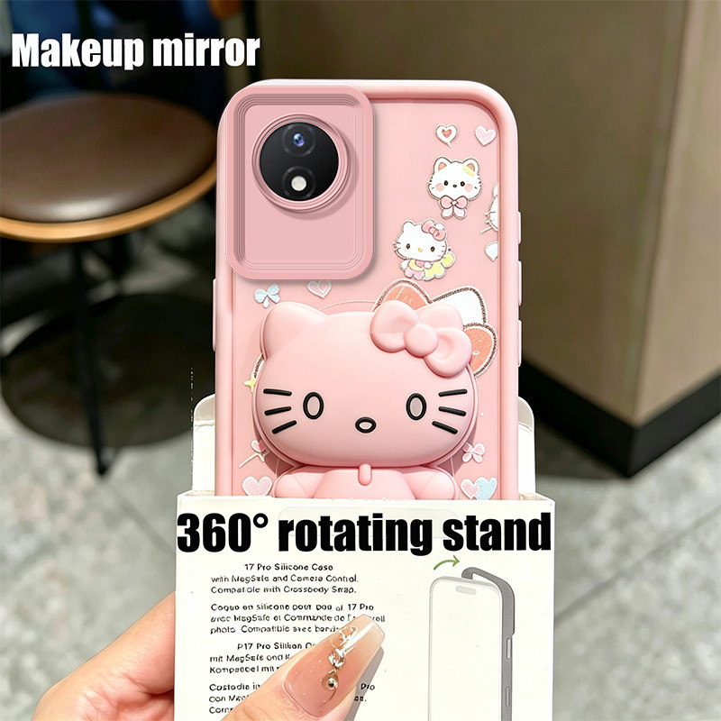 เคสสําหรับVIVO Y02 5G 2022 y02t y02a Y11 2023 4Gเคสโทรศัพท์Softcaseซิลิโคนกันกระแทกปกดีไซน์ใหม่ความงามพร้อมที่วางแมวน่ารักสีชมพูสําหรับสาวJTTYKTM1
