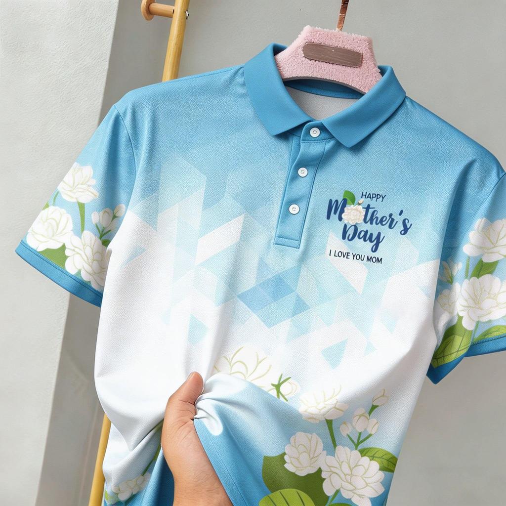 เสื้อโปโลผ้าแห้งไว ธีมวันแม่ไทย สไตล์ป่าหวาน แต่งลายดอกไม้ ดูสดใส ช่วยปรากฏขึ้นน้องๆ ดีไซน์เรียบง่ายไม่น่าเบื่อ