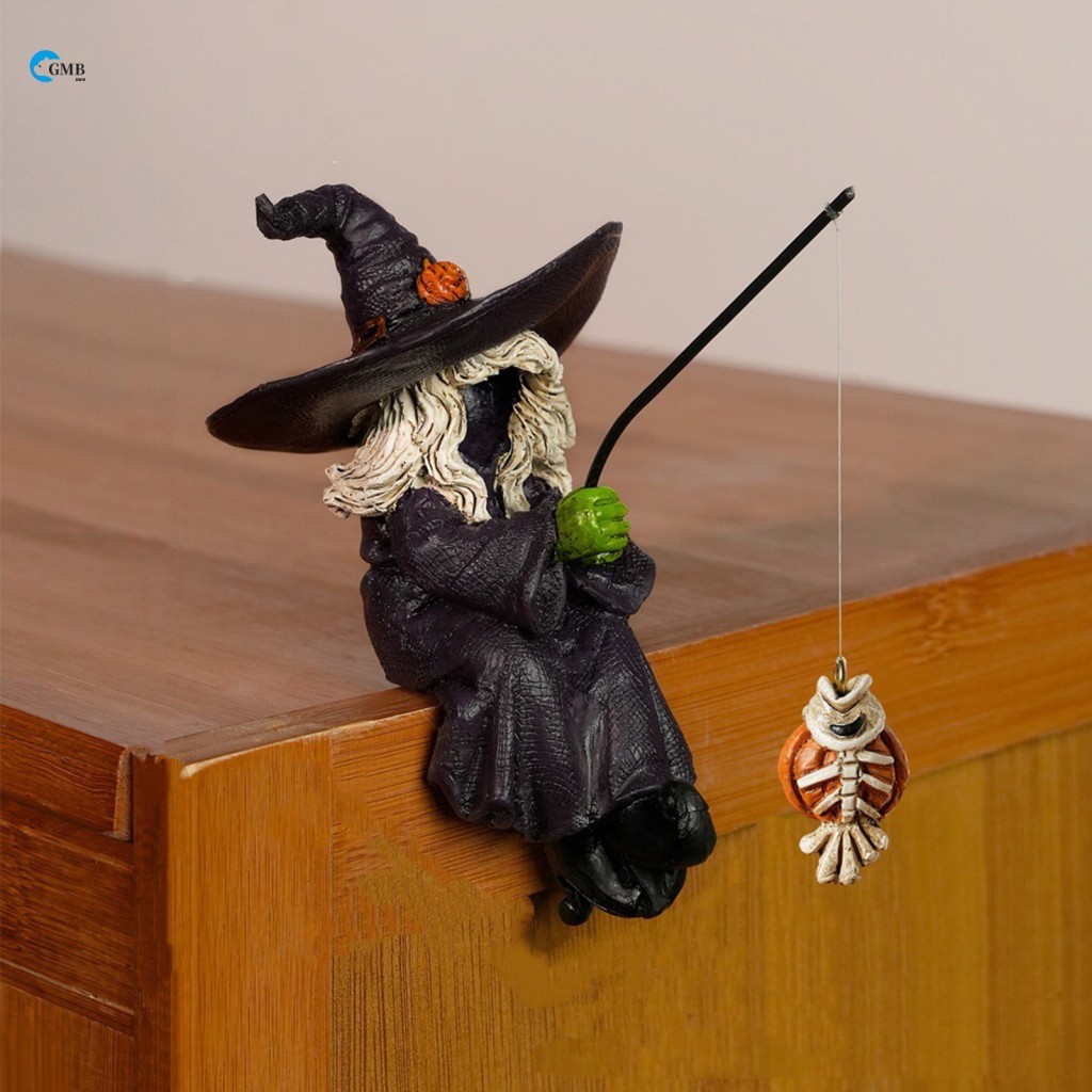 แม่มดตกปลาเรซิ่นรูปปั้นเรซิ่นหัตถกรรม Spooky โต๊ะตกแต่งสําหรับห้องครัวและตกแต่งโต๊ะรับประทานอาหาร
