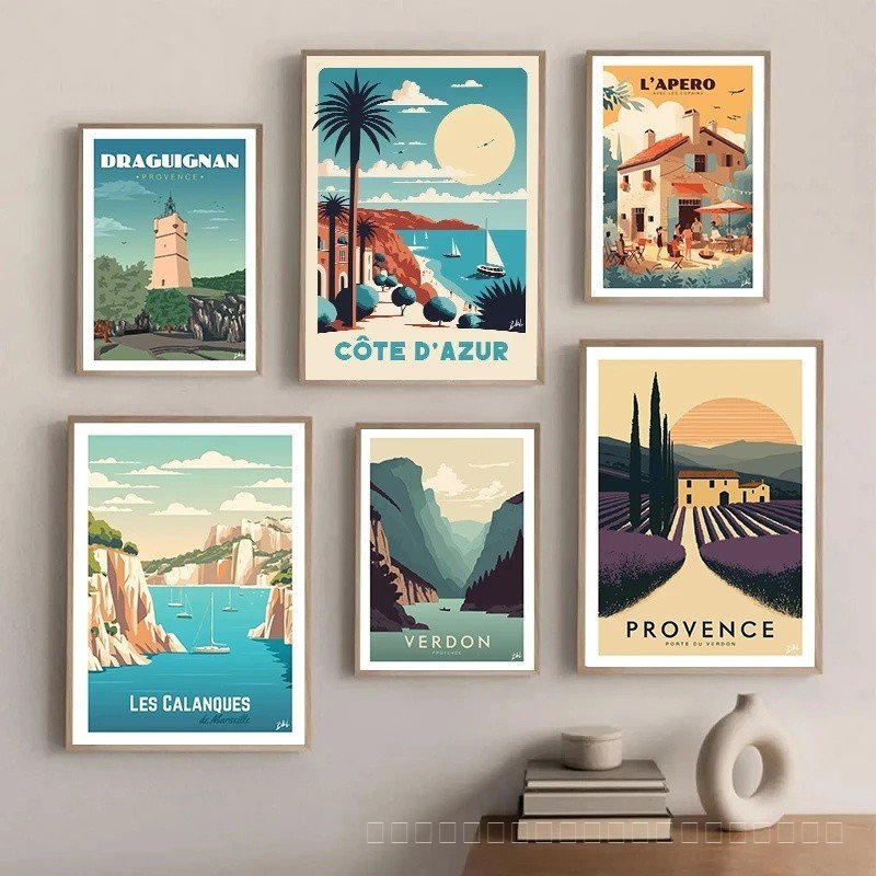 Retro ฝรั่งเศส Travel Marseille เปตอง Verdon โปสเตอร์และพิมพ์ผ้าใบภาพวาด Wall Art ภาพสําหรับห้องนั่ง