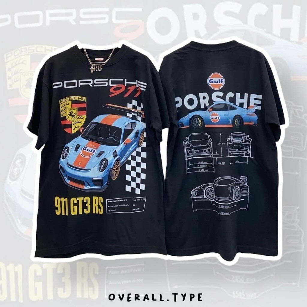 【ใหม่】Porsche 911 GT3 RS Tee – High-Performance Sports Car Graphic Shirt เสื้อยืดรถสปอร์ต Porsche 91