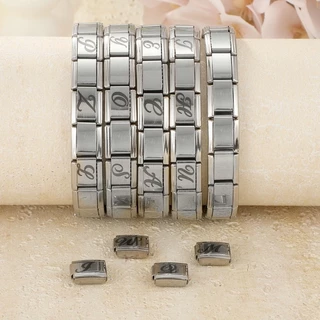 สร้อยข้อมือcharmตัวอักษรAZ สไตล์อิตาเลียน สีดำ ขนาด9มม. จากสแตนเลส DIY เครื่องประดับretro