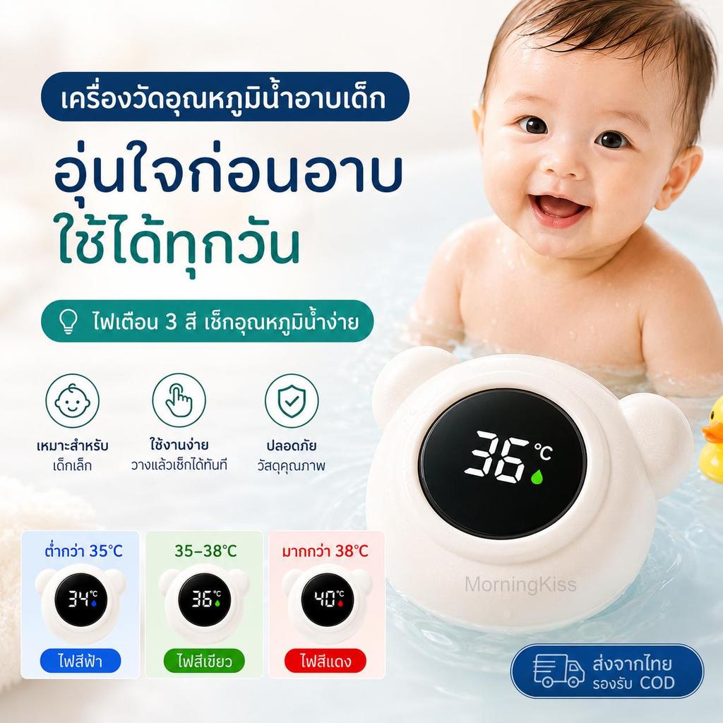 เครื่องวัดอุณหภูมิน้ำอาบเด็ก แบบดิจิตอล ลอยน้ำได้ ไฟเตือน 3 สี รูปหมี พร้อมส่งจากไทย