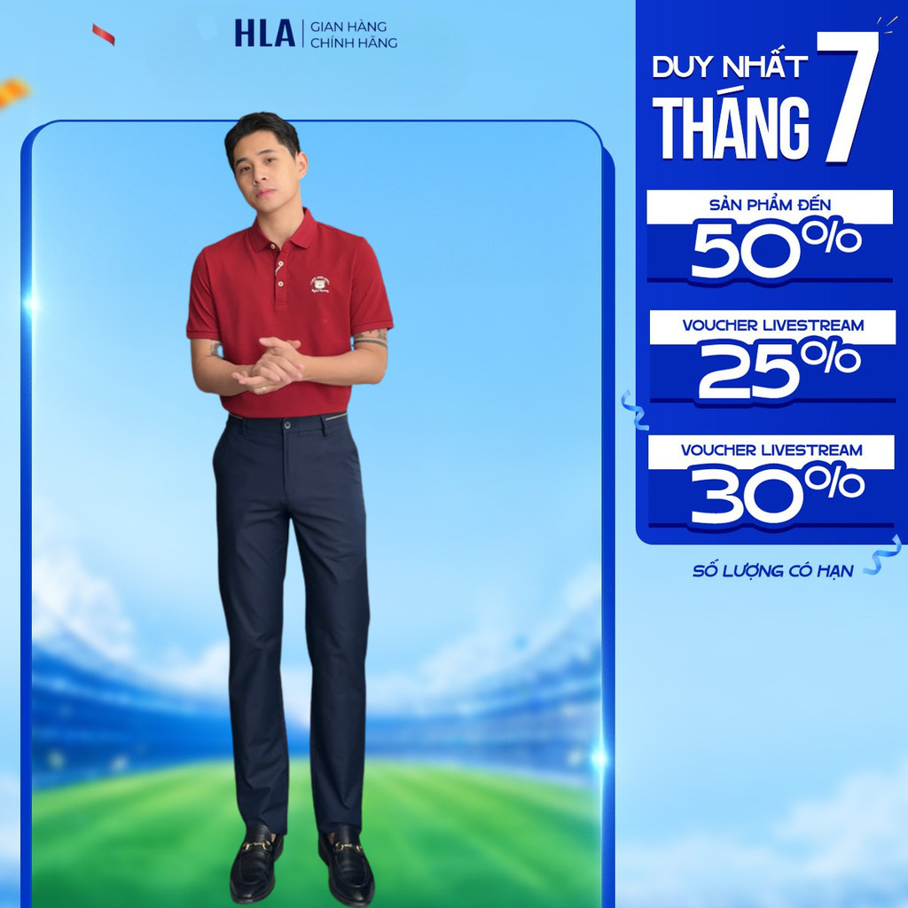 [ใหม่] HLA กางเกงขายาวผู้ชายคุณภาพสูงสีกรมท่า - วัสดุยืดระบายอากาศได้ดีและนุ่ม รูปแบบสํานักงานมาตรฐาน