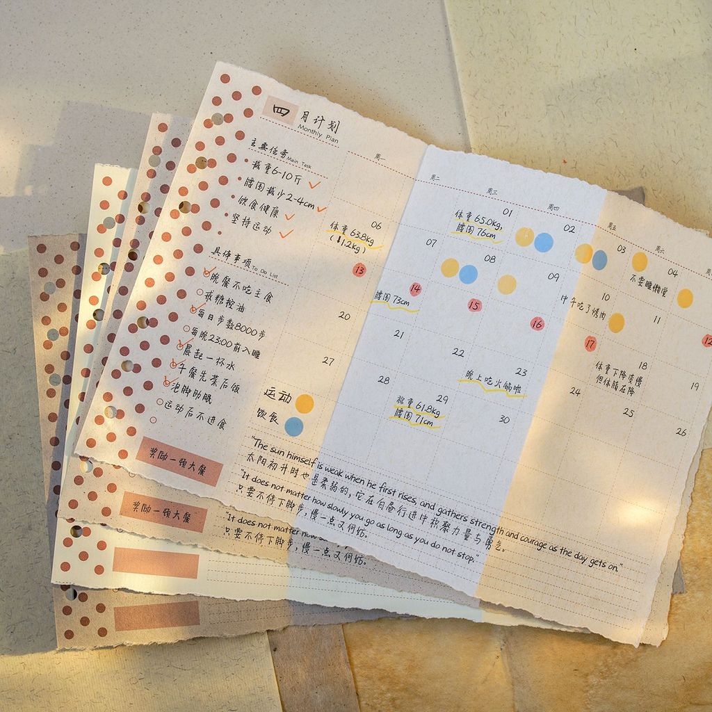[หน้าด้านในพับรายเดือน] a6/a7/a5 คู่มือใบหลวมเติมคู่มือแกนด้านใน