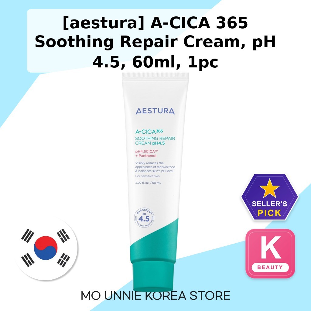[aestura] A-CICA 365 Soothing Repair Cream, pH 4.5, 60ml, 1 ชิ้น / ครีมซ่อมแซมเกาหลี / pH 4.5 Formul