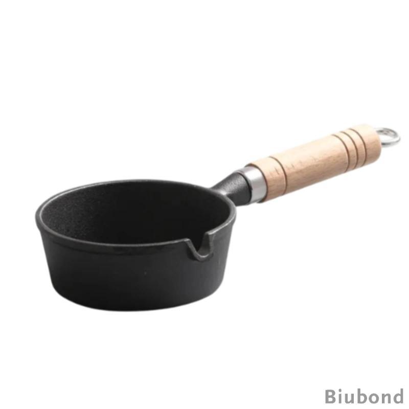 [Biubond] เหล็กหล่อ Skillet ด้ามไม้เหล็กหล่อขนาดเล็ก Skillet เท Spout กระทะขนาดเล็ก