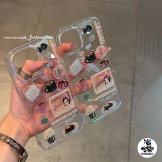 สติกเกอร์เจลลี่ การ์ตูนแมว DIY For iPhone 15 11 12 13 14 16 17 Pro Max 7 8 Plus XR X XS Plus เคส โปร่งใส กันกระแทก Case