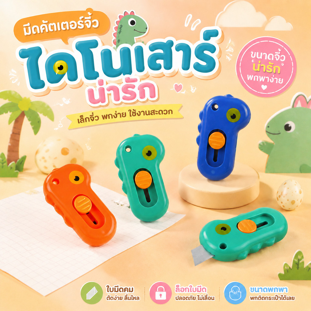 คัตเตอร์จิ๋วการ์ตูน มีดคัตเตอร์จิ๋ว เปิดพัสดุ พกพา ใบมีดคม คัตเตอร์มินิ เครื่องเขียนน่ารัก พร้อมส่ง
