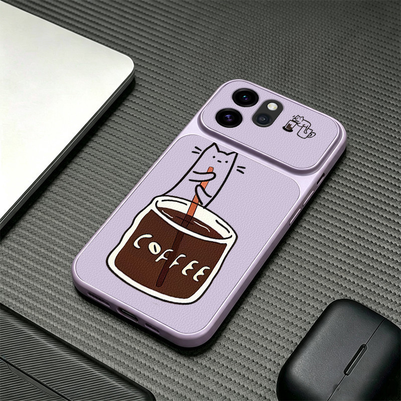 PBZZ สําหรับ OPPO Reno 15 16 pro MAX reno15 Reno 16F 15F 5g เคสโทรศัพท์ Softcase ซิลิโคนกันกระแทกออกแบบใหม่ความงามน่ารักกาแฟแมวสําหรับสาวสีม่วง KNKFCM3