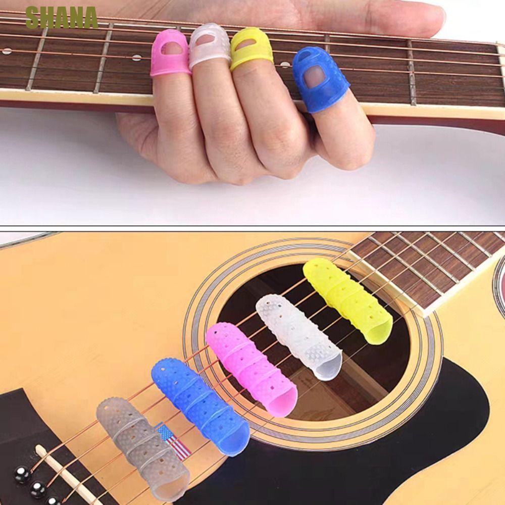 SHANA 10 ชิ้นกีตาร์ปลายนิ้ว Protectors, Breathable ยาง Thimble ซิลิโคน Finger Guards, Soft DIY Craft ถุงมือสีทึบลื่นกีตาร์นิ้วมือ