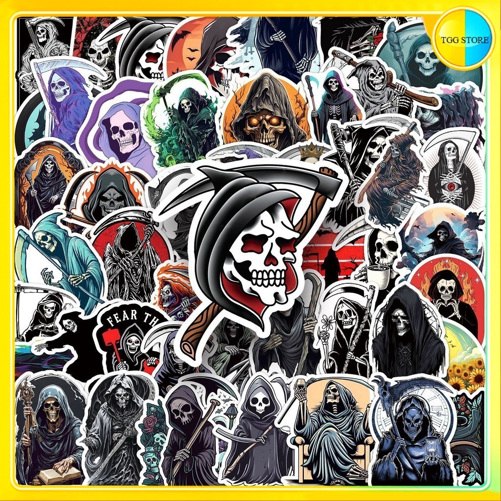 🚚พร้อมส่ง🚚 50แบบ สติกเกอร์ ยมทูต มัจจุราช ผี Grim Reaper Sticker Horror Gothic Style Halloween