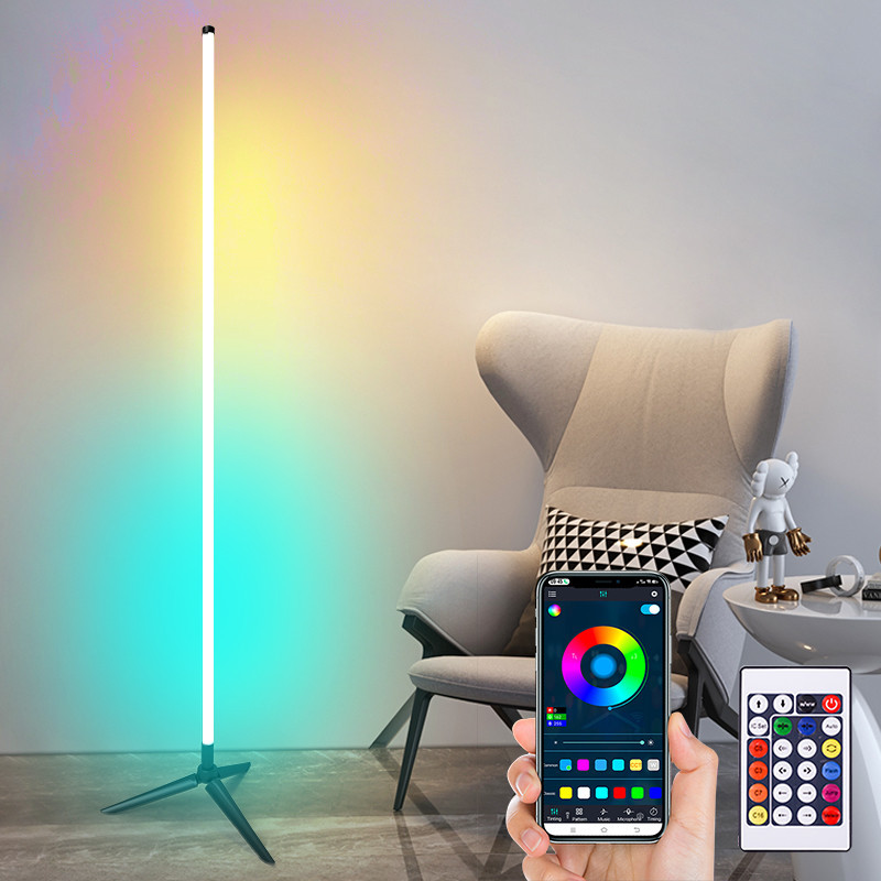 ตั้งพื้น RGB ยาว 1.2 เมตร โคมไฟตั้งพื้น RGB กำลังไฟ 5 วัตต์ ควบคุมด้วยแอปพลิเคชันและรีโมท โคมไฟมุม โคมไฟอัจฉริยะ
