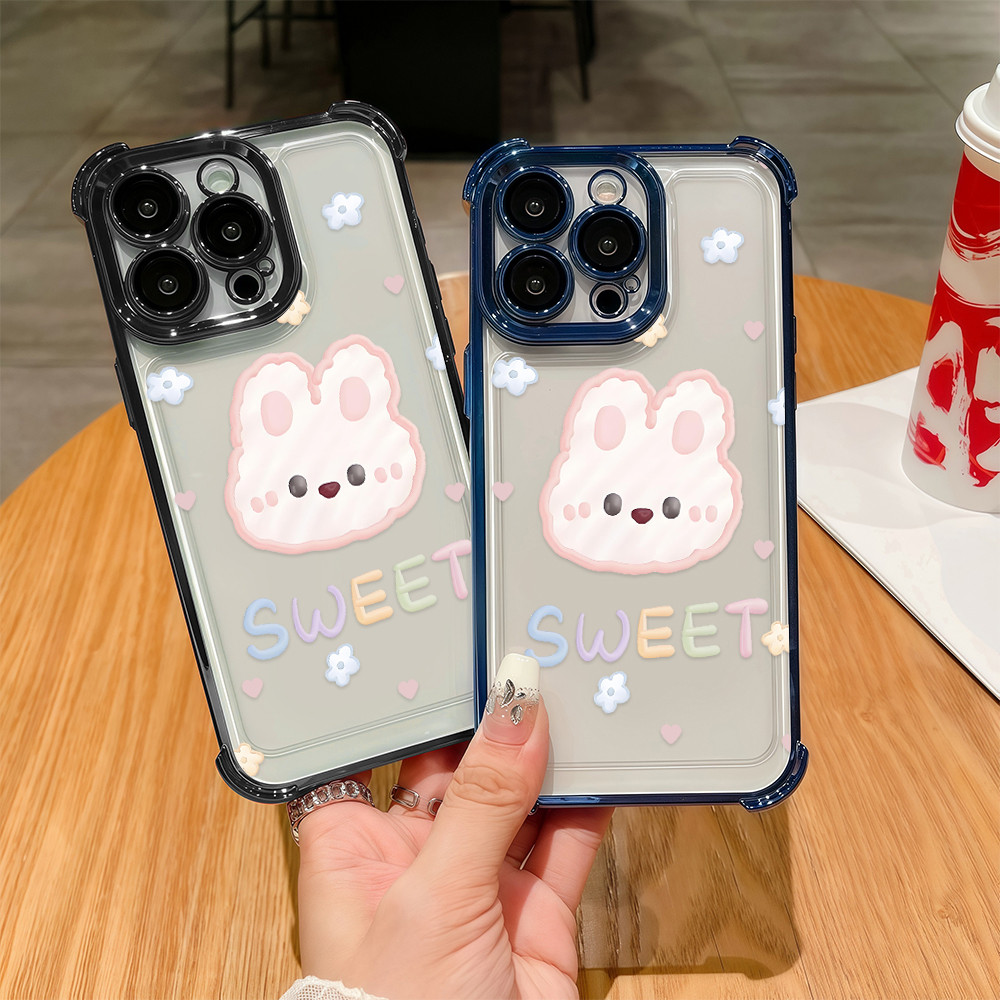 ลายกระต่ายหวาน เคส Samsung A22/A25/A56/A73/A074G/S24ULTRA5G/S25PLUS 5G หรูหราเคสโทรศัพท์โปร่งใสป้องก