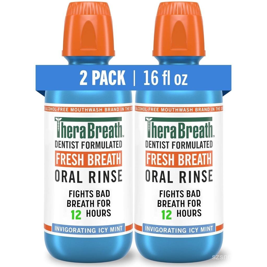 น้ําบ้วนปาก TheraBreath Fresh Breath รส Icy Mint ปราศจากแอลกอฮอล์ 16 ชั้น Oz (แพ็ค 2 ชิ้น) N8NQ