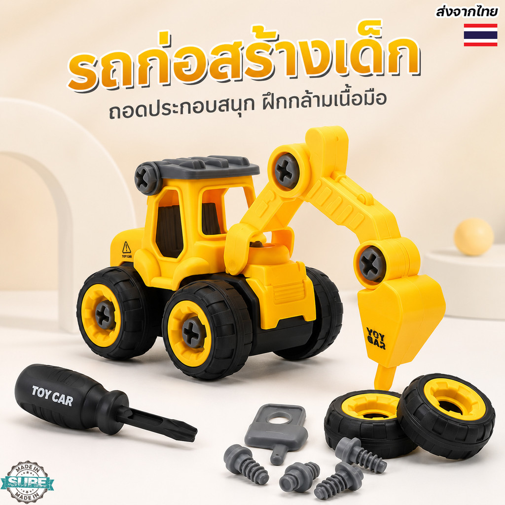 รถของเล่นเด็ก ถอดประกอบได้ รถแม็คโคร รถเจาะ พร้อมไขควง เสริมพัฒนาการ สร้างจินตนาการการเล่น