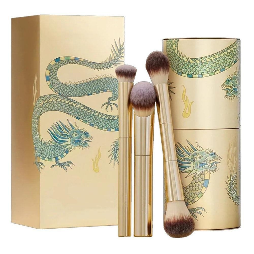 3pcs แปรงแต่งหน้า Powder Foundation Blush คอนซีลเลอร์ Make up แปรง Dragon เครื่องสําอางถังกล่องเก็บ,