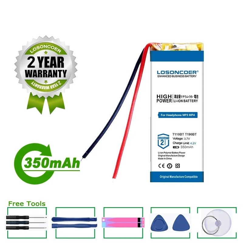100% Original LOSONCOER T110BT แบตเตอรี่ 350mAh สําหรับ JBL T110BT TUNE205BT T190BT T120 ชุดหูฟัง