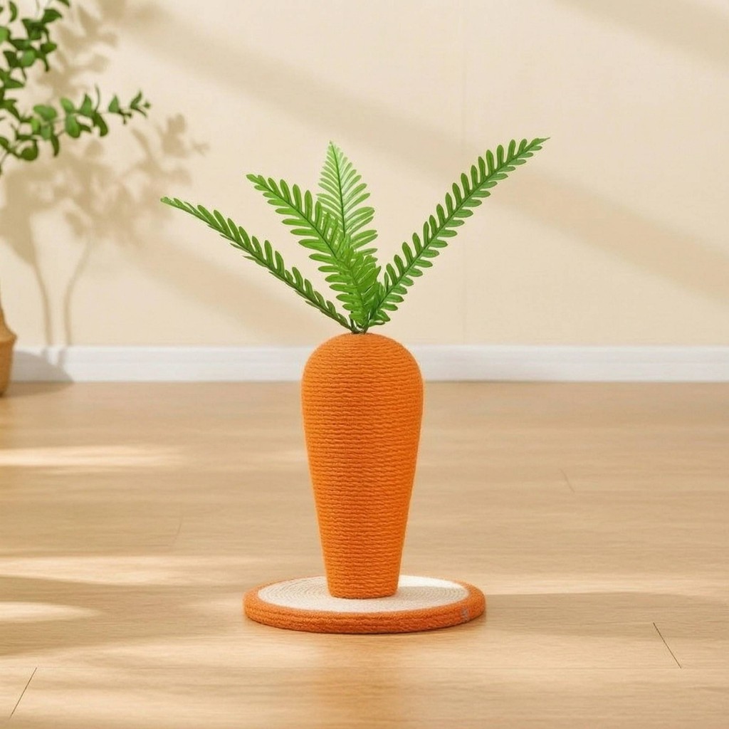 Carrot Scratching Post Playful Cat Scratching Post Scratcher พร้อมใบของเล่นสัตว์เลี้ยงแนวตั้งสไตล์สํ