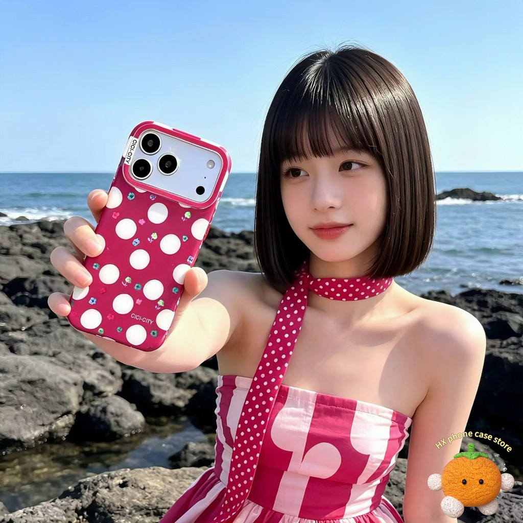 คุณภาพสูงสีแดงเชอร์รี่สองชั้น IMD gold-plated ดอกไม้ polka dot เคสโทรศัพท์แม่เหล็กกันกระแทกเป็นพิเศษเข้ากันได้กับ iPhone 13 14 15 16 Pro 17 Pro Max 18 Pro 18 Pro Max