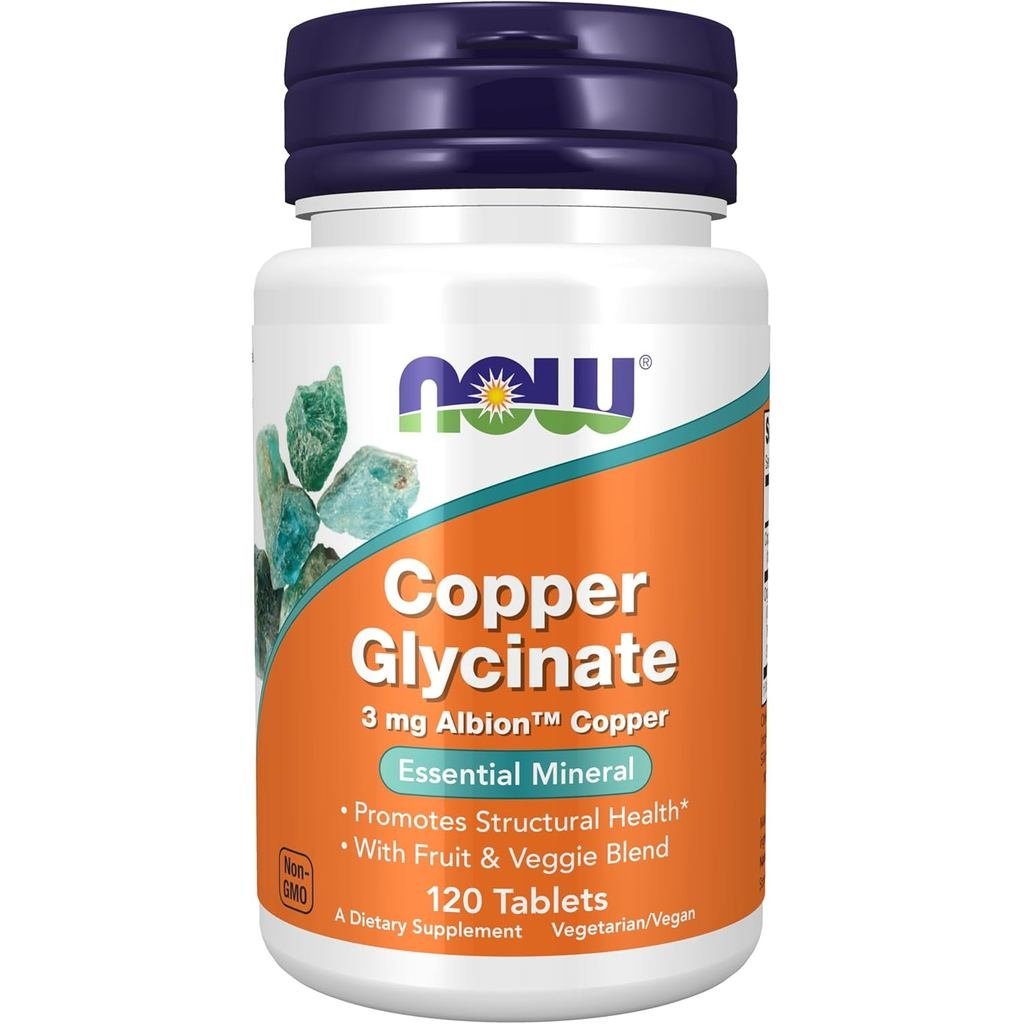 Now s s Copper Glycinate พร้อมทองแดง Albion 3 มก. ส่งเสริมสุขภาพโครงสร้าง* 120 เม็ด สีแทนสีเทาอ่อน