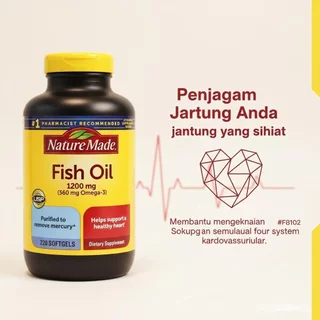 Nature Made Fish Oil 1200mg 220 Softgels Heart Brain Support Omega 3 EPA DHA น้ํามันปลาธรรมชาติ EXP 2028 5RVP BPYP