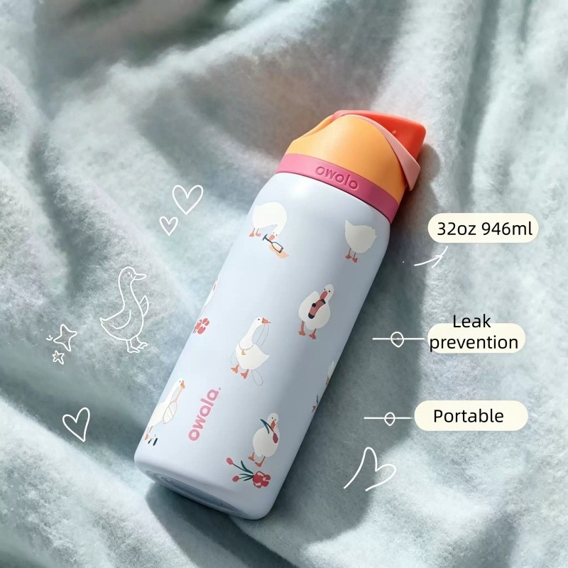 Owala FreeSip 24oz32oz ขวดน้ําห่าน Silly – แก้วน้ําสแตนเลสกันรั่วพร้อมหลอด