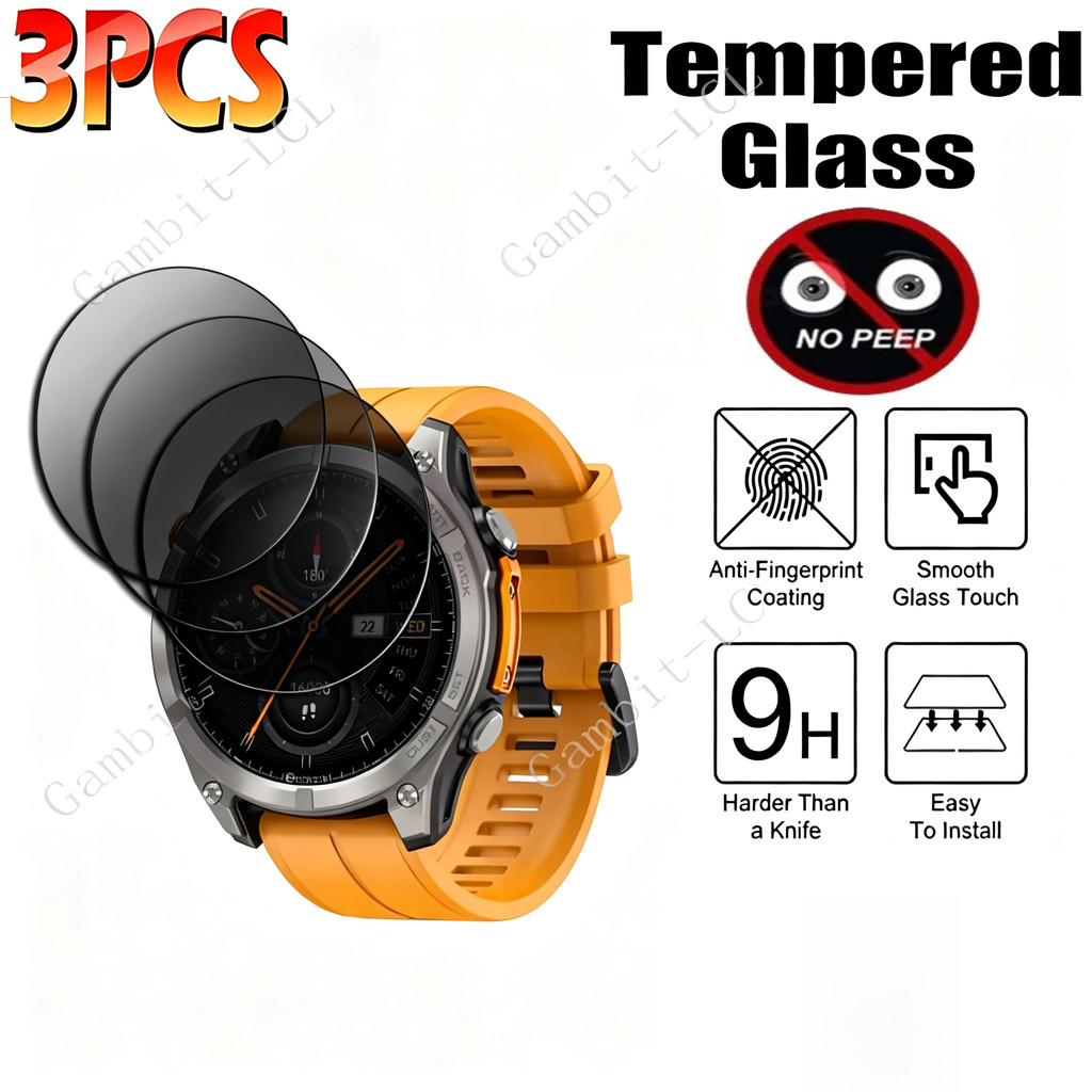 1-3PCS Anti-Spy ความเป็นส่วนตัวฟิล์มกระจกนิรภัยใสสําหรับ Garmin Fenix E 8 7X 7S 7 6X 6S 6 5X 5S 5 3 HR Plus Sapphire Solar Flagship Pro สมาร์ทนาฬิกากระจกใสป้องกันหน้าจอ