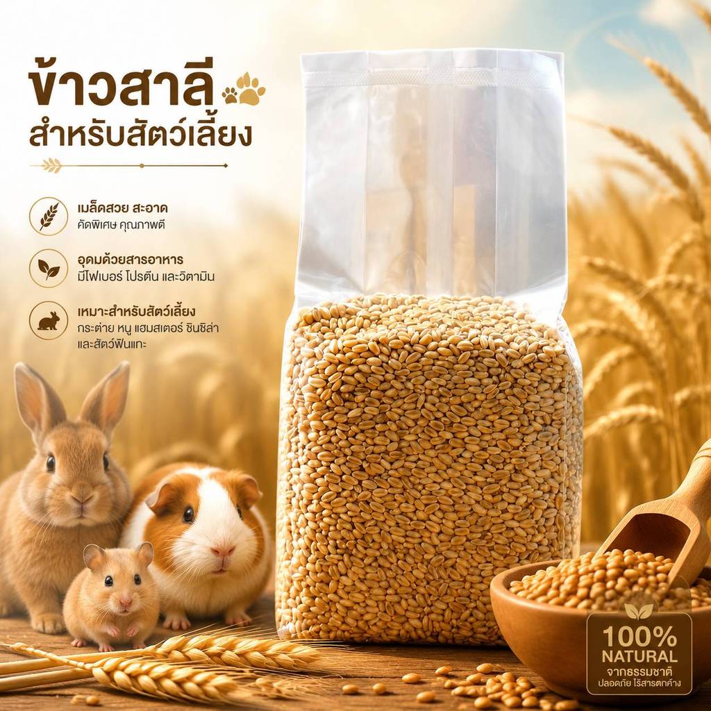 (Wheat Seed / Wheatgrass Seed) เมล็ดข้าวสาลี สำหรับสุนัข แมว กระต่าย กระรอก หนู 1 Kg.