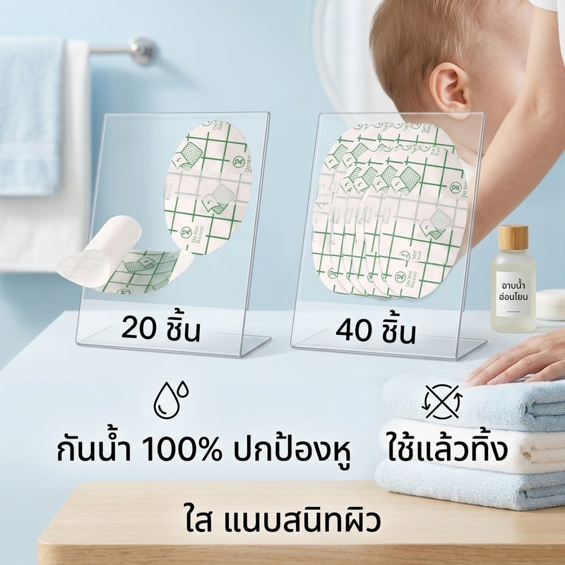 ที่ครอบหูกันน้ําฟิล์ม ปู่ โปร่งใสทิ้งนุ่มระบายอากาศอาบน้ําว่ายน้ําผู้ใหญ่เด็ก