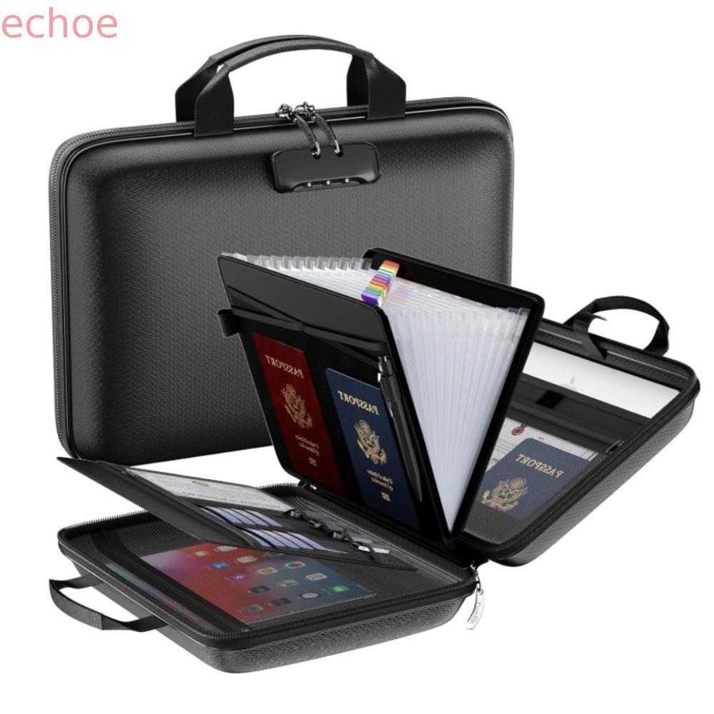 ECHOEDGE แฟ้มกันไฟล็อคเปลือกแข็งพร้อมกล่องเอกสารทนไฟกระเป๋าแฟ้มกระเป๋าเอกสารความจุขนาดใหญ่ล็อคที่ปลอดภัยกันน้ําหีบเพลงโฟลเดอร์แฟ้มใช้สํานักง
