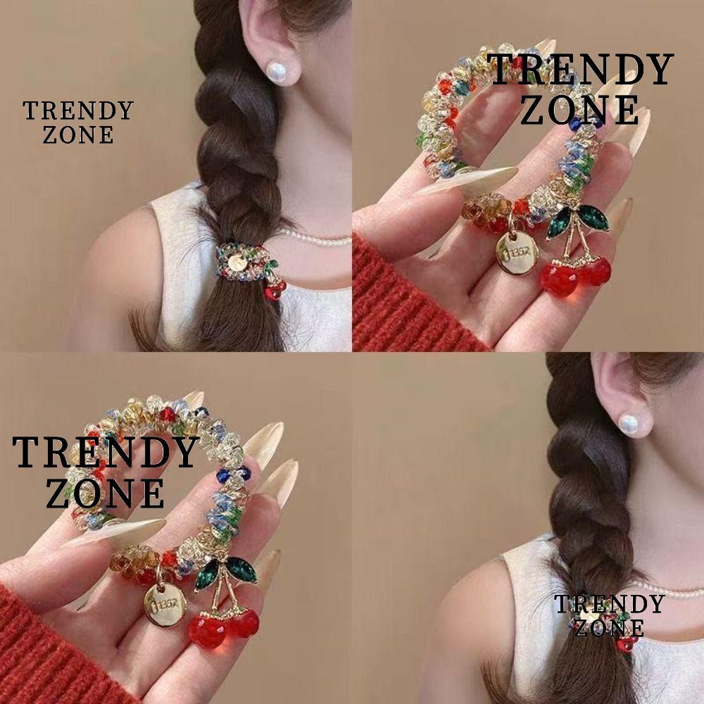 TRENDYZONE เชือกผมเชอร์รี่, ยืดหยุ่นสูงที่มีสีสันลูกปัด Rhinestone แหวนผม, อารมณ์หวานใช้คู่ตกแต่งผู้ถือผมหางม้า Charm หางม้า Bun Tying