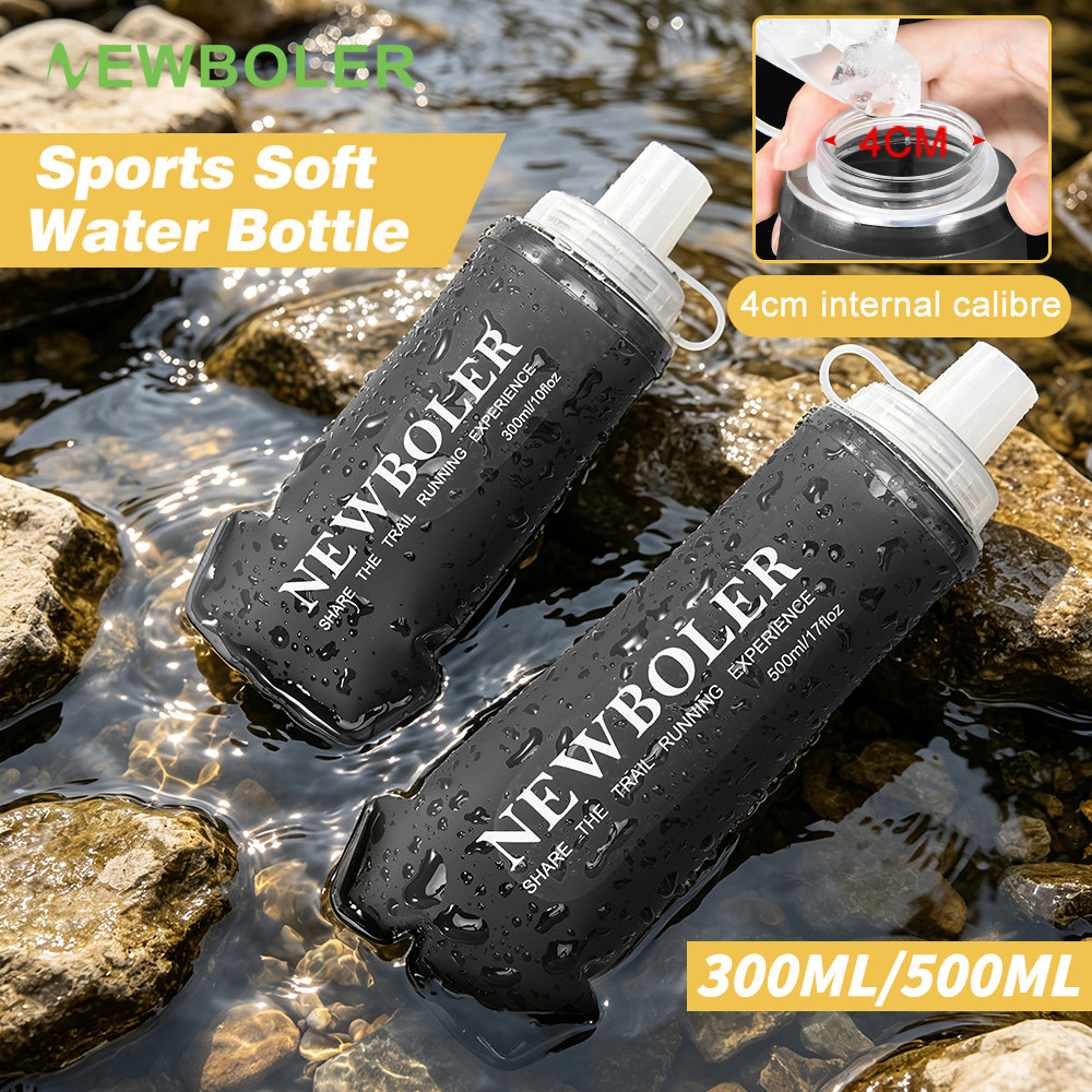 NEWBOLER 300ml 500ml Soft Flask Wide Mouth Soft Water Bottle TPU BPA-Free Silicone Folding LightWeight Easy to Fill Soft Bottle