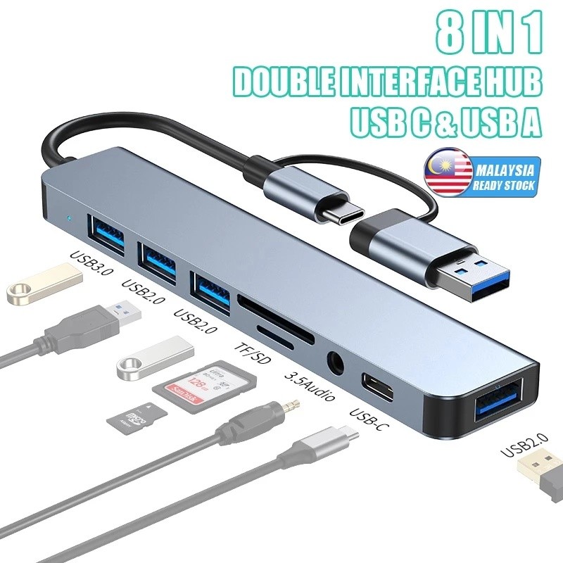 8 in 1 HUB USB Type-C Converter อะแดปเตอร์ OTG มัลติฟังก์ชั่น USB HUB Docking Station