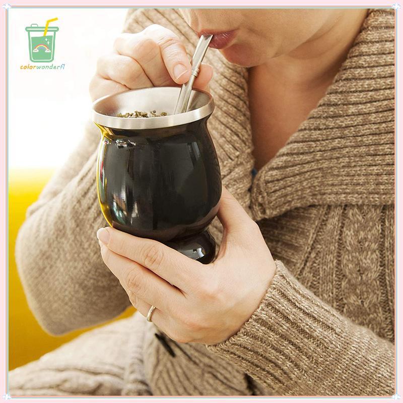 [สี] Yerba Mate Gourd Set Double-Wall Stainless Steel Mate Tea Cup and illa Set TH