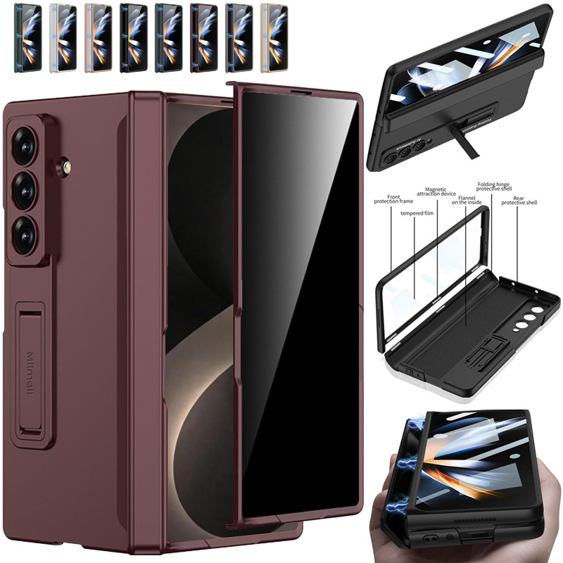 พร้อมปลอกกระจกความเป็นส่วนตัวสําหรับเคส Samsung Galaxy Z Fold 7 พร้อมขาตั้ง ฝาครอบ Fold6 พร้อมบานพับ