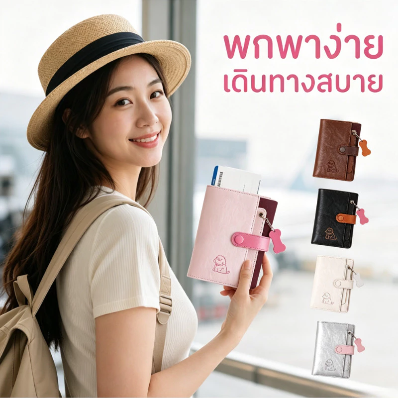 กระเป๋าสตางค์คลิปหนังสือเดินทาง PU ลายลูกสุนัขน่ารัก ใช้งานได้หลากหลาย เหมาะสำหรับสตรีพกพาสะดวก